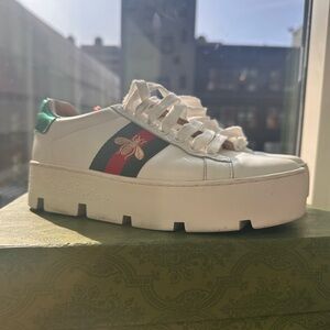 Gucci White and Green Platform Sneakers
